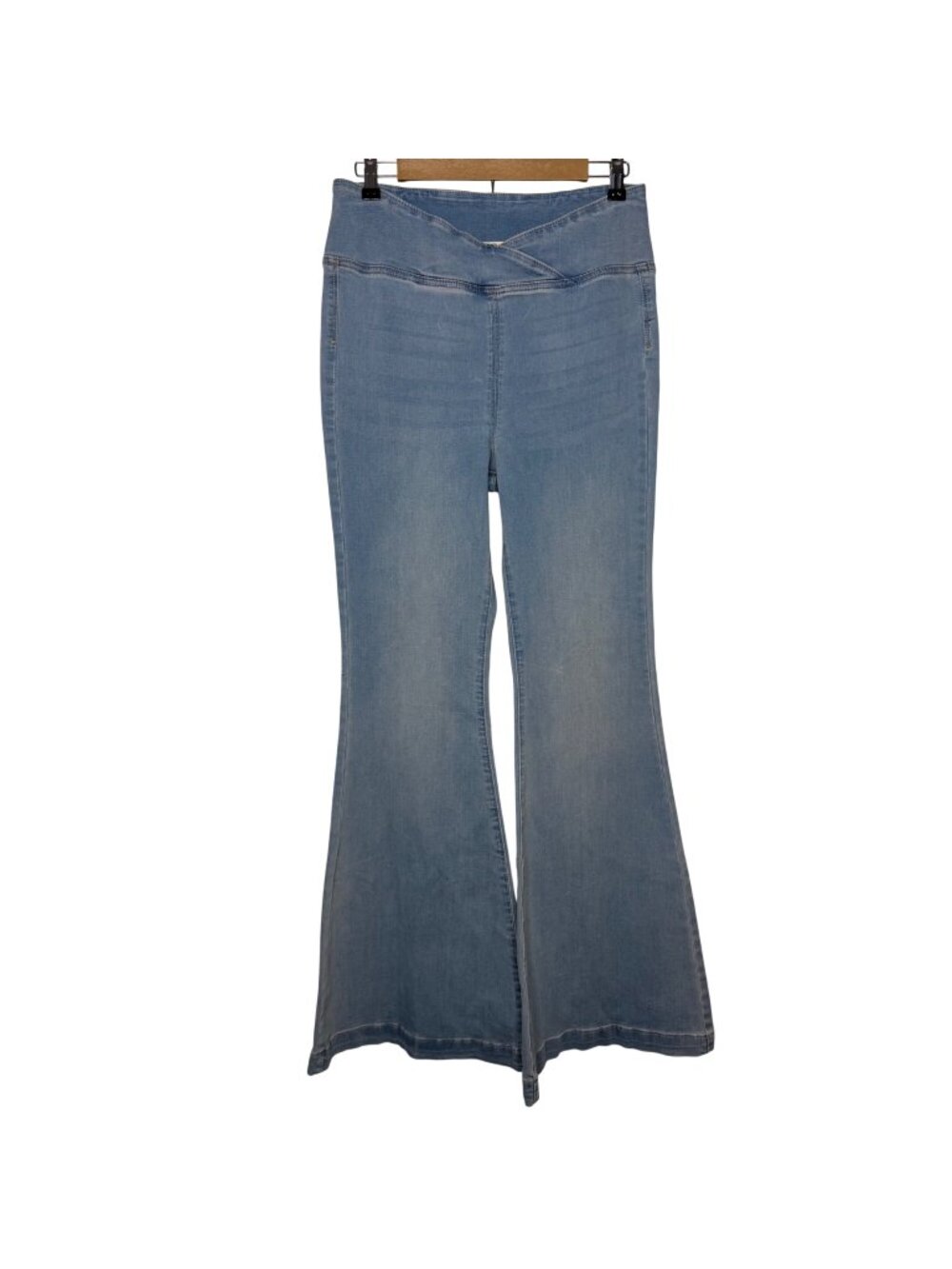 FREE PEOPLE Venice Beach Wrapped Over Flare Soft Stretch Jeans Spring Blue sz30